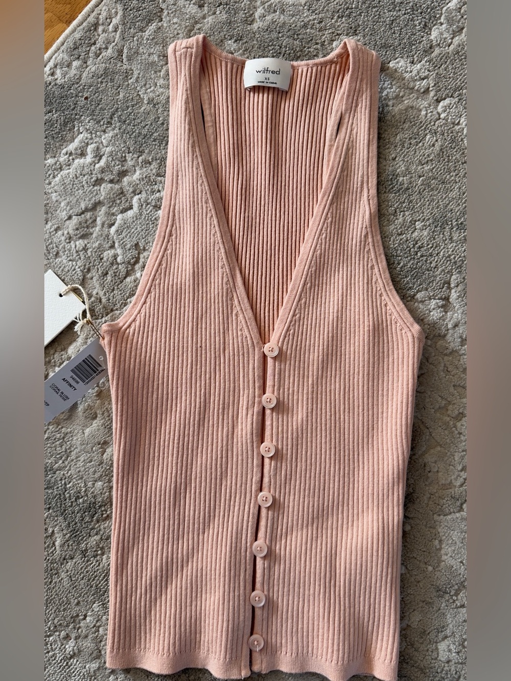 Ribbed Knit Button-Front Sleeveless AFFINITY Top — Blush Pink